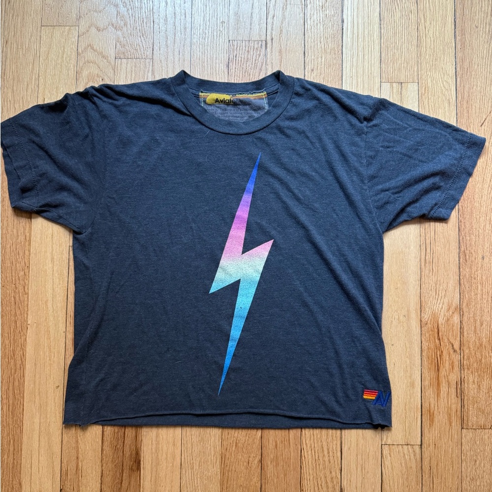 Aviator Short Sleeve Cropped Tee ⚡️Lightning Bolt Design- Size M